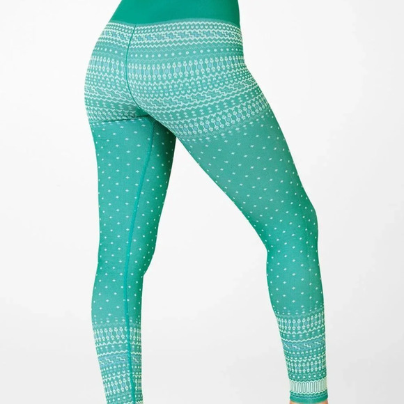Fabletics Legging Womens XS 4 Green High-Waisted Seamless Fair Isle Dark Jade - Picture 15 of 15